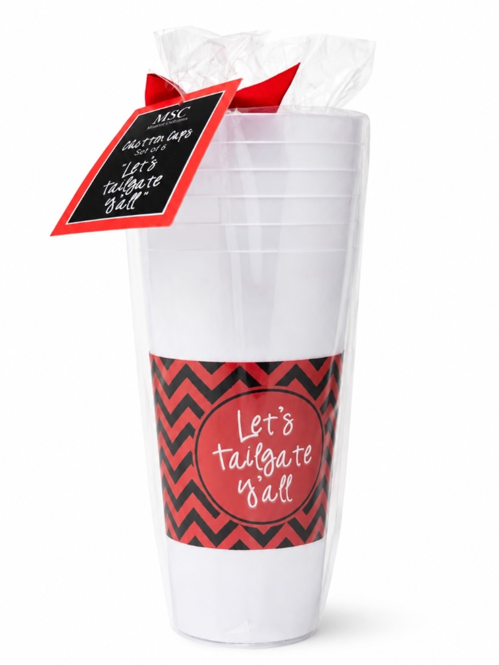 6PK NWT Mainstreet Collection Let’s Tailgate Y’all Chatter Cups Red & Black 🌺